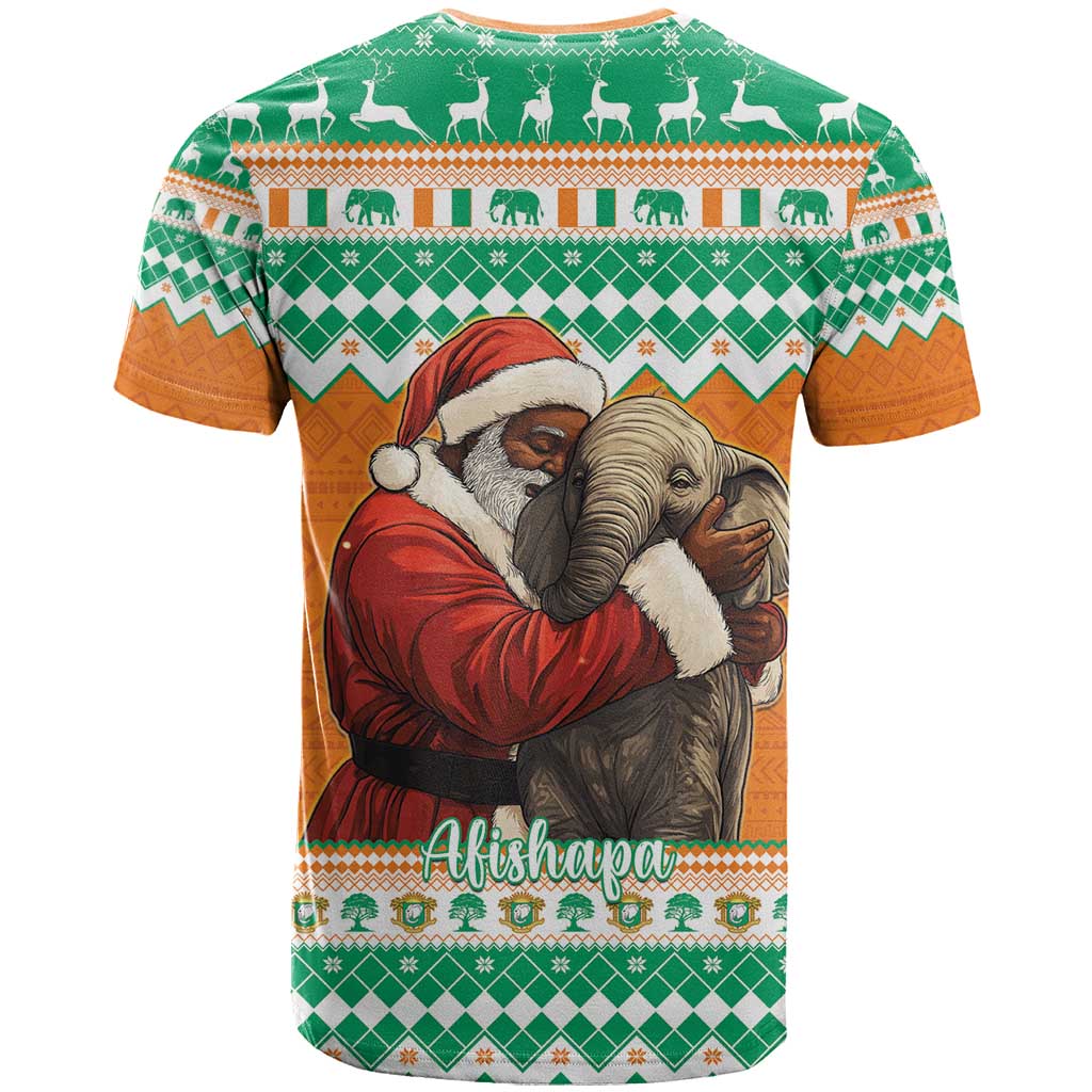 Ivory Coast Christmas T-Shirt Black Santa With Forest Elephant Graphic Tee