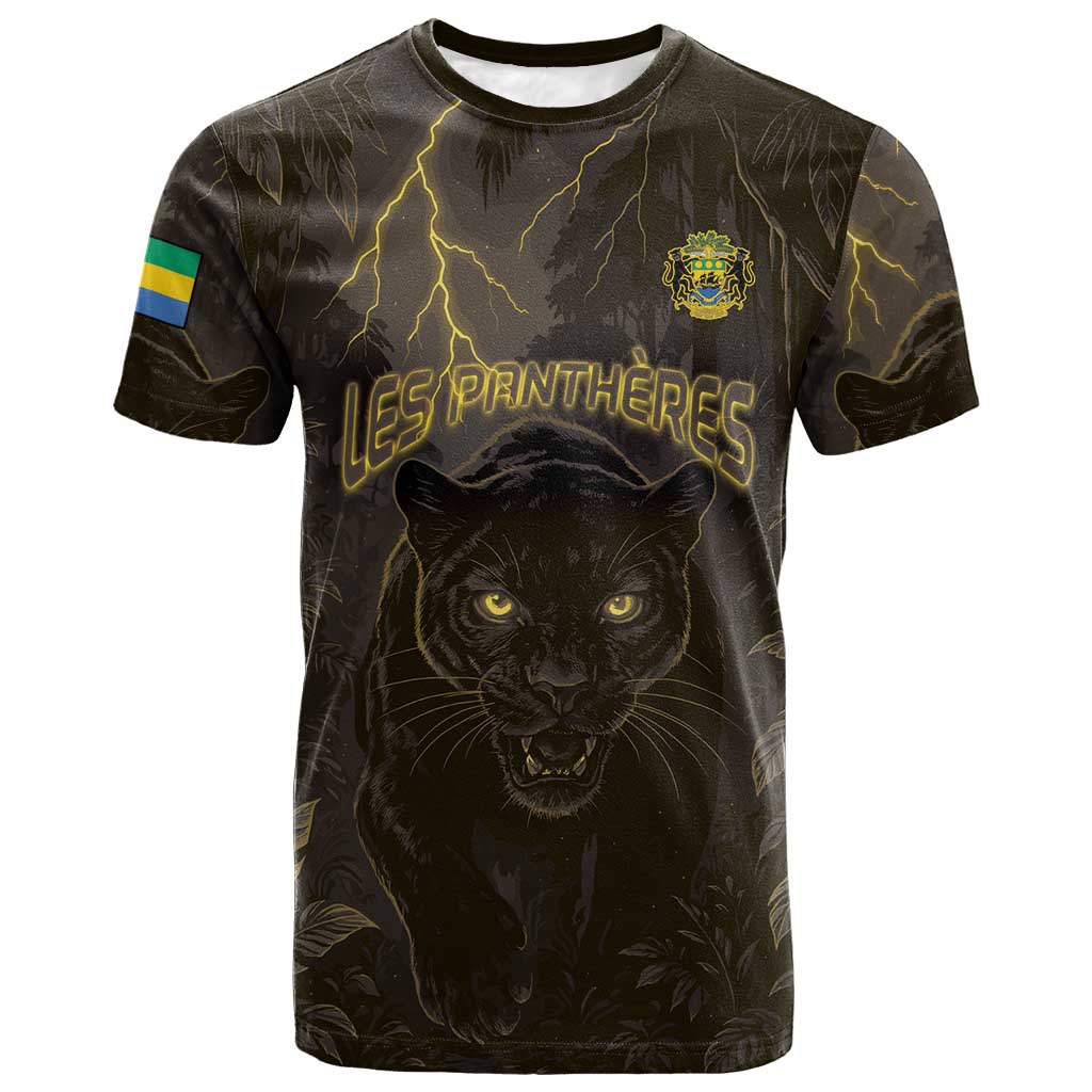 Custom Gabon Football T-Shirt Black Panther Thunder Graphic Tee