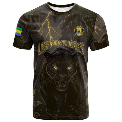 Custom Gabon Football T-Shirt Black Panther Thunder Graphic Tee