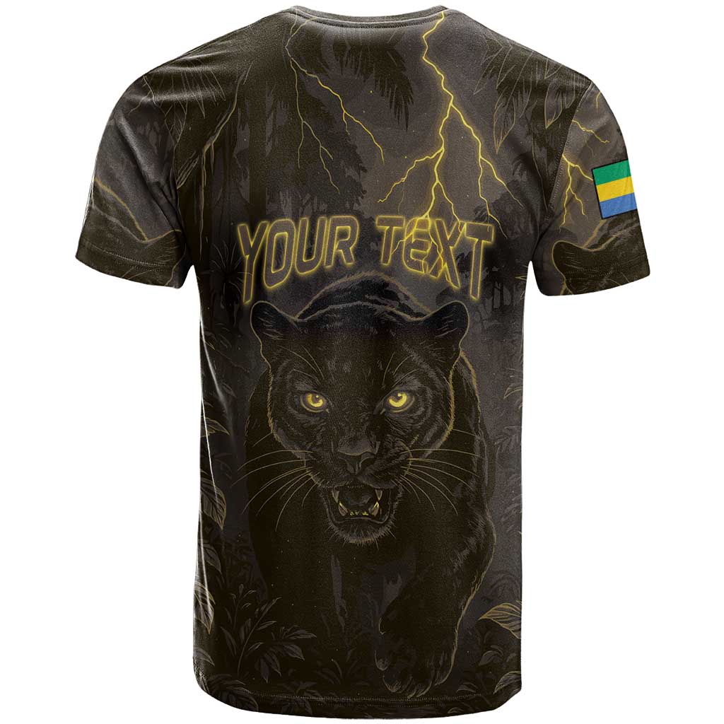 Custom Gabon Football T-Shirt Black Panther Thunder Graphic Tee