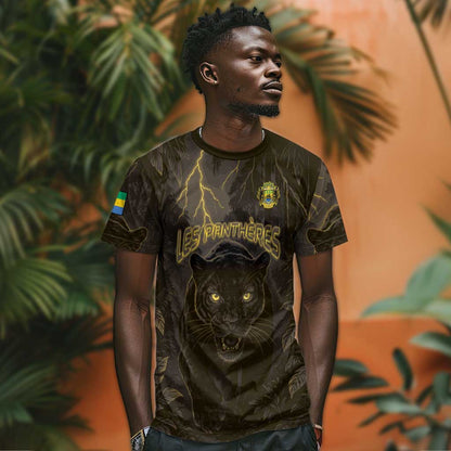 Custom Gabon Football T-Shirt Black Panther Thunder Graphic Tee