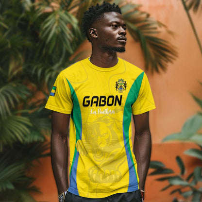 Custom Gabon Football T-Shirt Go Champions Les Pantheres Graphic Tee