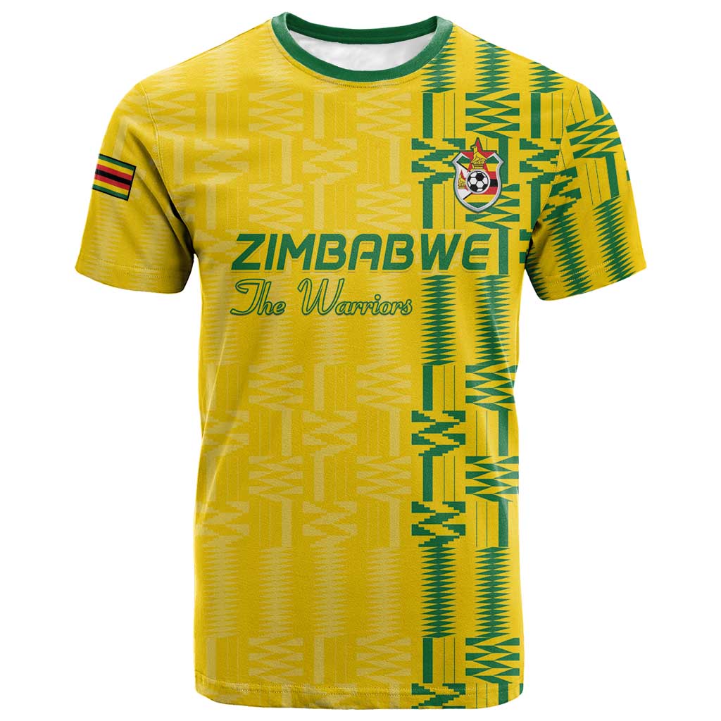 Custom Zimbabwe Football T-Shirt Come On Warriors - Kente Pattern Graphic Tee