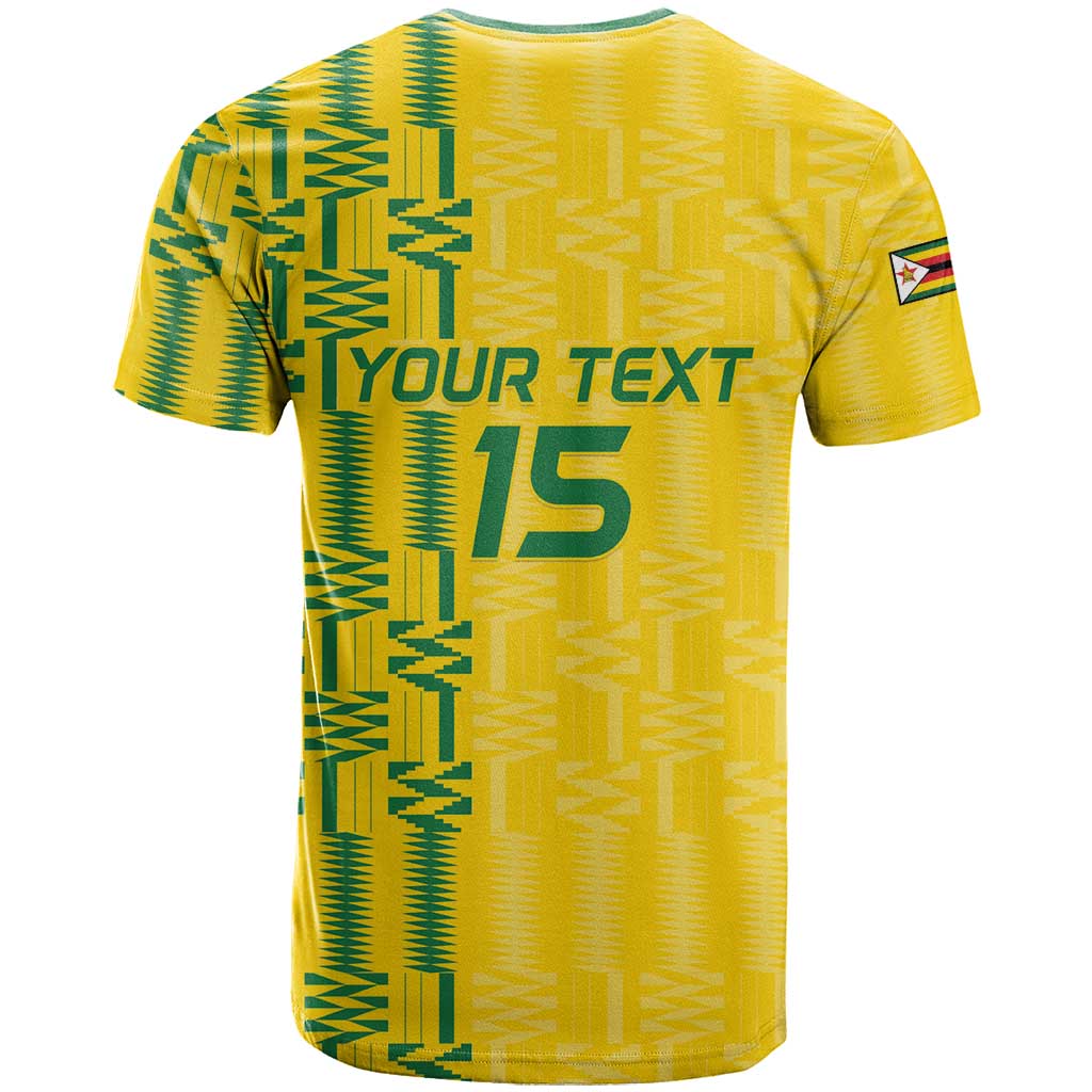 Custom Zimbabwe Football T-Shirt Come On Warriors - Kente Pattern Graphic Tee