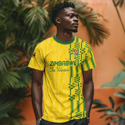 Custom Zimbabwe Football T-Shirt Come On Warriors - Kente Pattern Graphic Tee