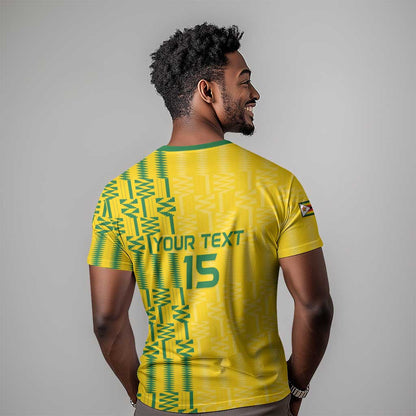 Custom Zimbabwe Football T-Shirt Come On Warriors - Kente Pattern Graphic Tee