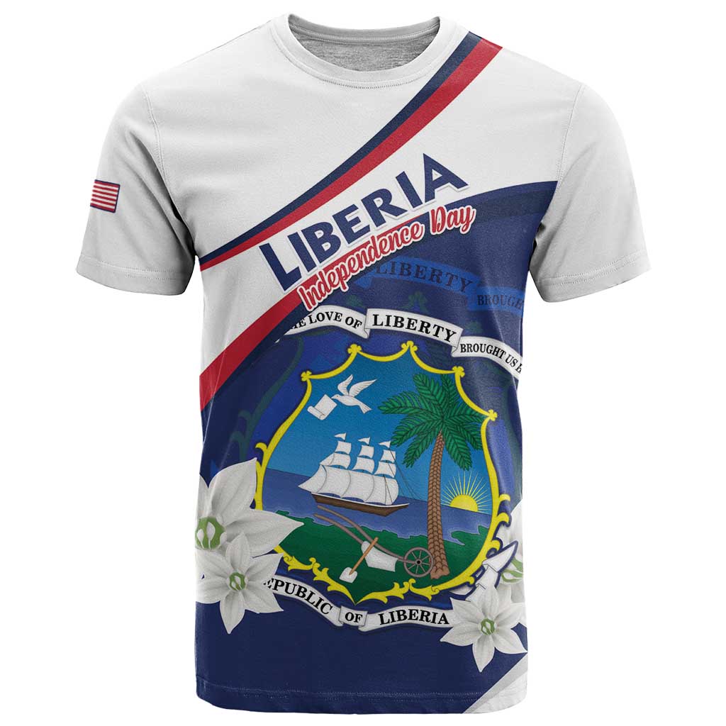 Personalized Liberia Independence Day T-Shirt Coat Of Arms Pepper Flowers Graphic Tee