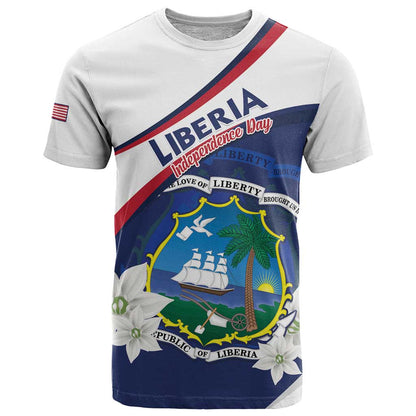 Personalized Liberia Independence Day T-Shirt Coat Of Arms Pepper Flowers Graphic Tee