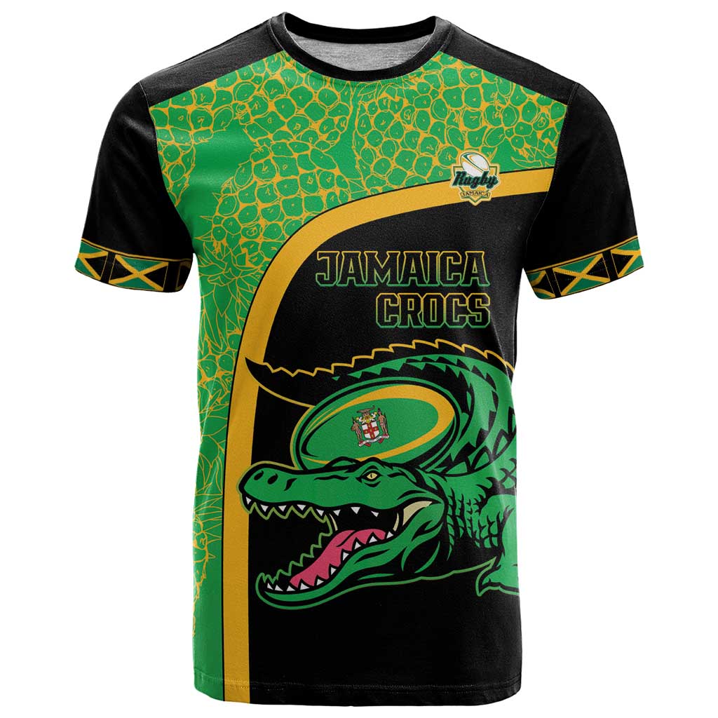 Jamaica Rugby Custom T-Shirt Go Jamaica Crocs - Pineapple Pattern Graphic Tee