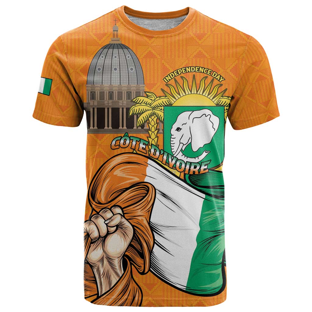 Personalised Ivory Coast Independence Day T-Shirt Yamoussoukro Coat Of Arms Graphic Tee