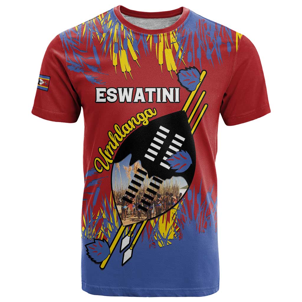 Personalized Eswatini Umhlanga T-Shirt Nguni Shield With Reed Graphic Tee
