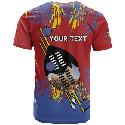 Personalized Eswatini Umhlanga T-Shirt Nguni Shield With Reed Graphic Tee