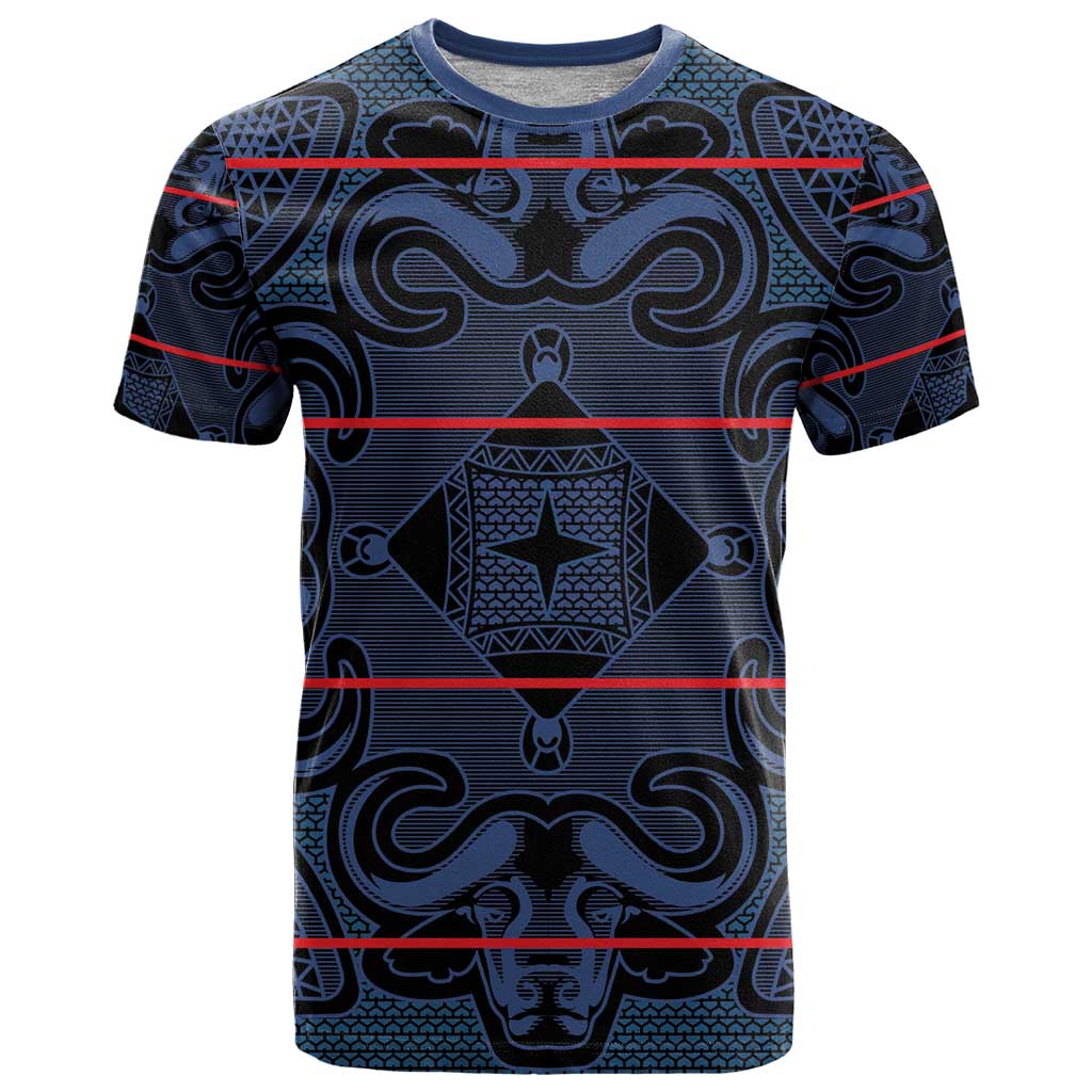 Lesotho Seanamarena - Motlatsi T-Shirt Basotho Traditional Blanket Style - Blue Graphic Tee