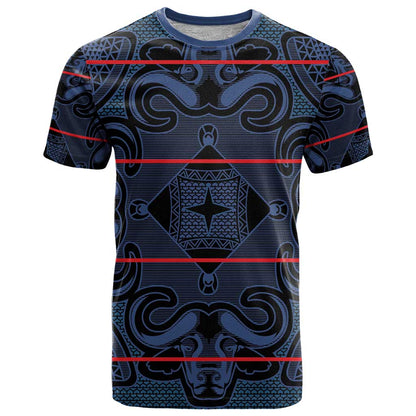 Lesotho Seanamarena - Motlatsi T-Shirt Basotho Traditional Blanket Style - Blue Graphic Tee