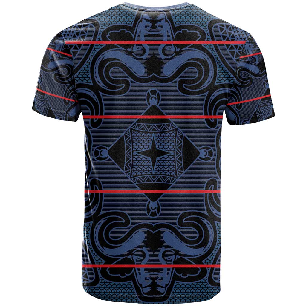 Lesotho Seanamarena - Motlatsi T-Shirt Basotho Traditional Blanket Style - Blue Graphic Tee