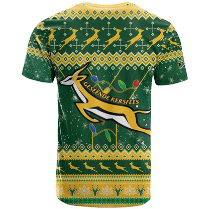 South Africa Christmas Rugby T-Shirt Springboks Geseende Kersfees Graphic Tee