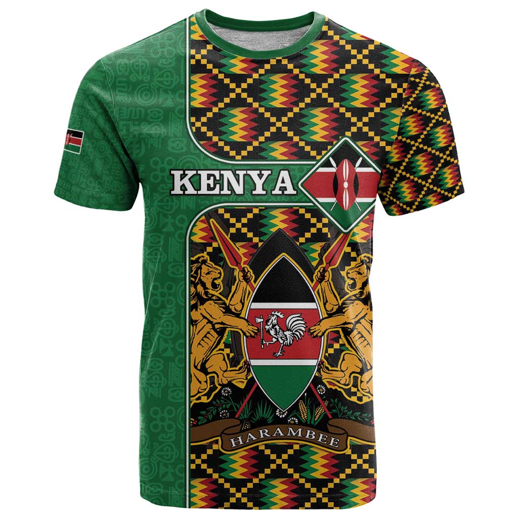 Kenya T-Shirt Coat Of Arms Kente Pattern Graphic Tee