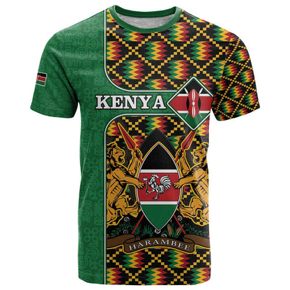 Kenya T-Shirt Coat Of Arms Kente Pattern Graphic Tee