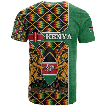 Kenya T-Shirt Coat Of Arms Kente Pattern Graphic Tee
