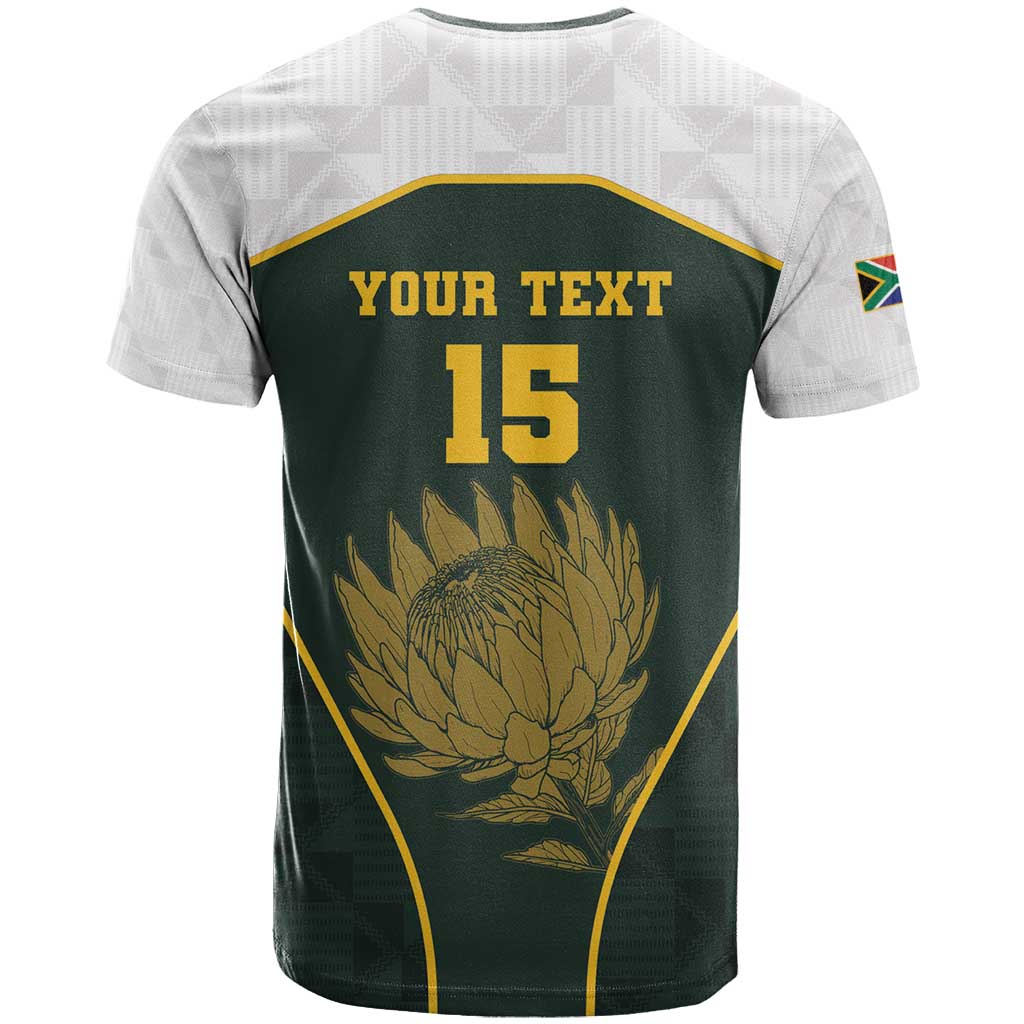 South Africa Rugby Personalised T-Shirt Springboks Mascot With King Protea - African Pattern Graphic Tee