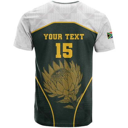 South Africa Rugby Personalised T-Shirt Springboks Mascot With King Protea - African Pattern Graphic Tee