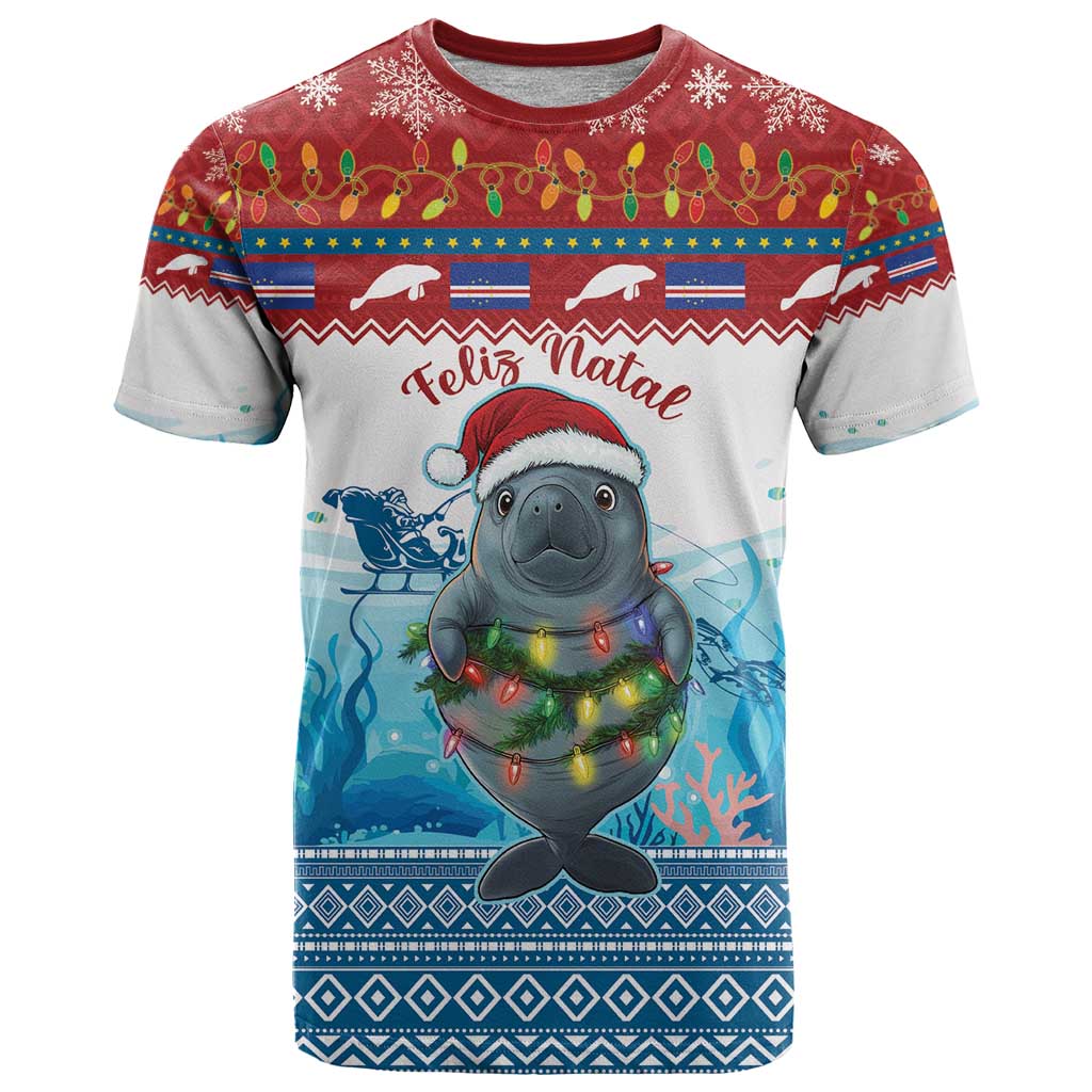 Personalised Cape Verde Christmas T-Shirt Manatee Feliz Natal Graphic Tee