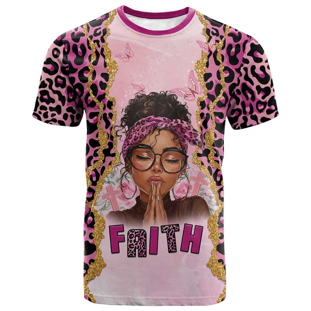 Black Her Story T-Shirt Faith Pink Leopard Graphic Tee