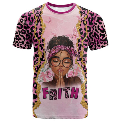 Black Her Story T-Shirt Faith Pink Leopard Graphic Tee
