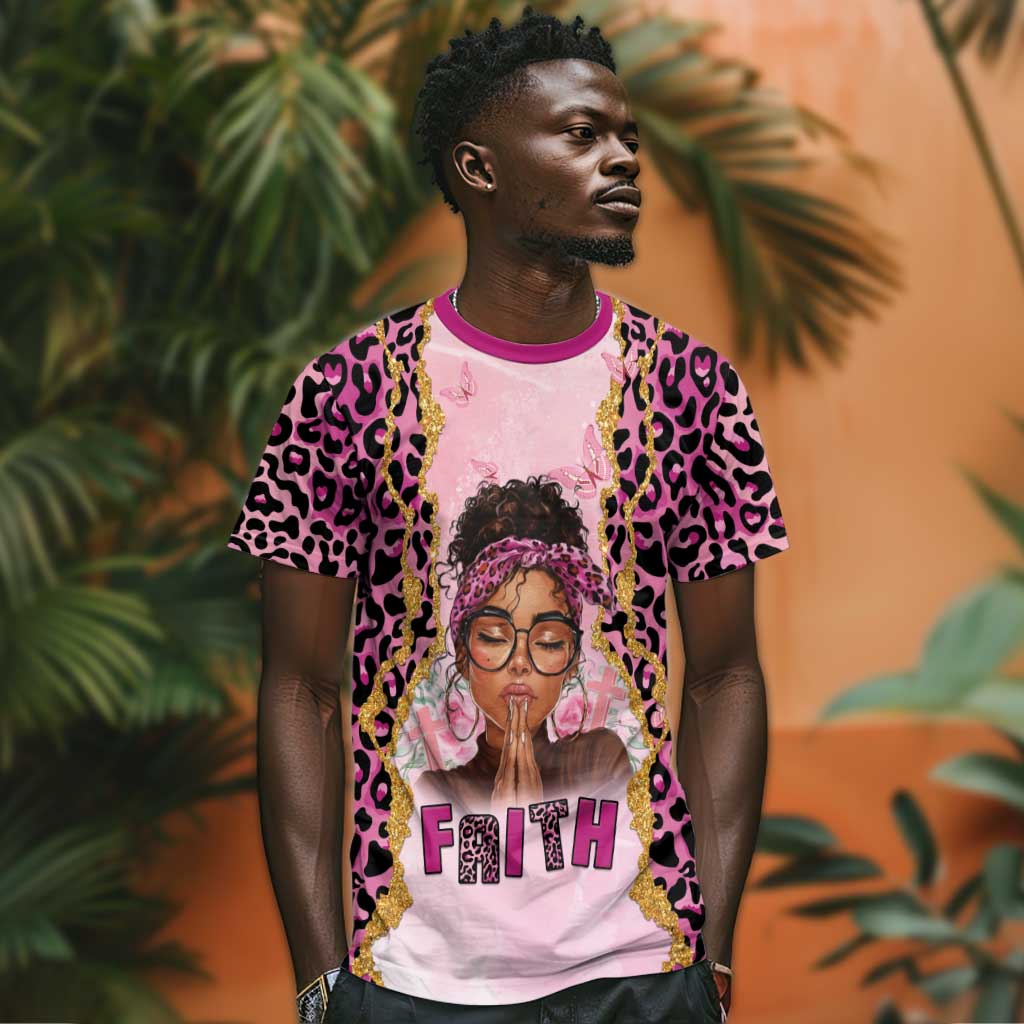 Black Her Story T-Shirt Faith Pink Leopard Graphic Tee