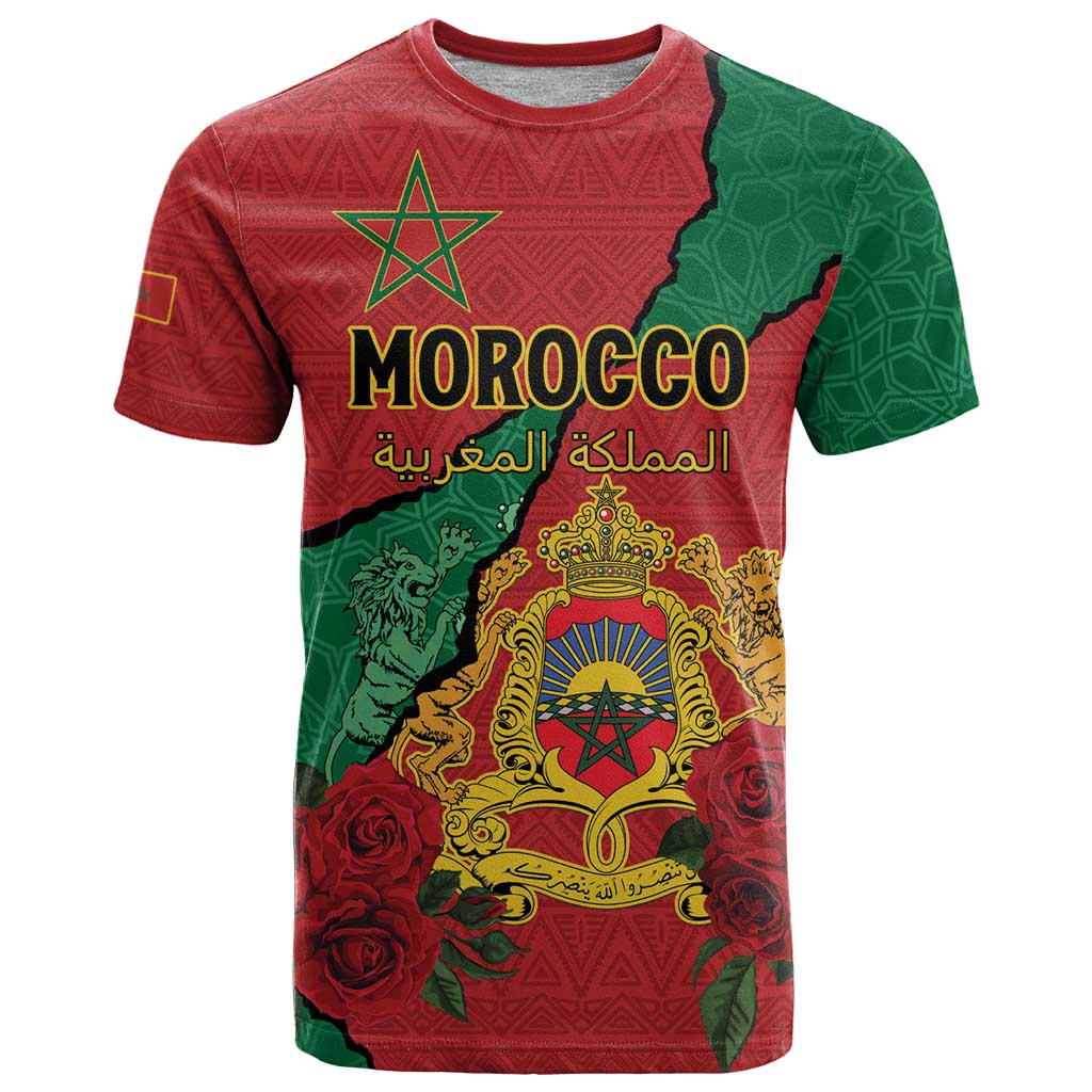 Personalised Morocco T-Shirt Coat Of Arms With Rose Graphic Tee