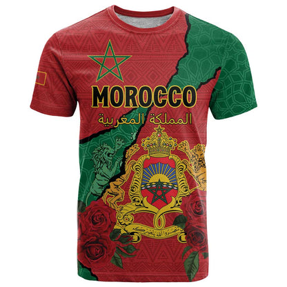 Personalised Morocco T-Shirt Coat Of Arms With Rose Graphic Tee