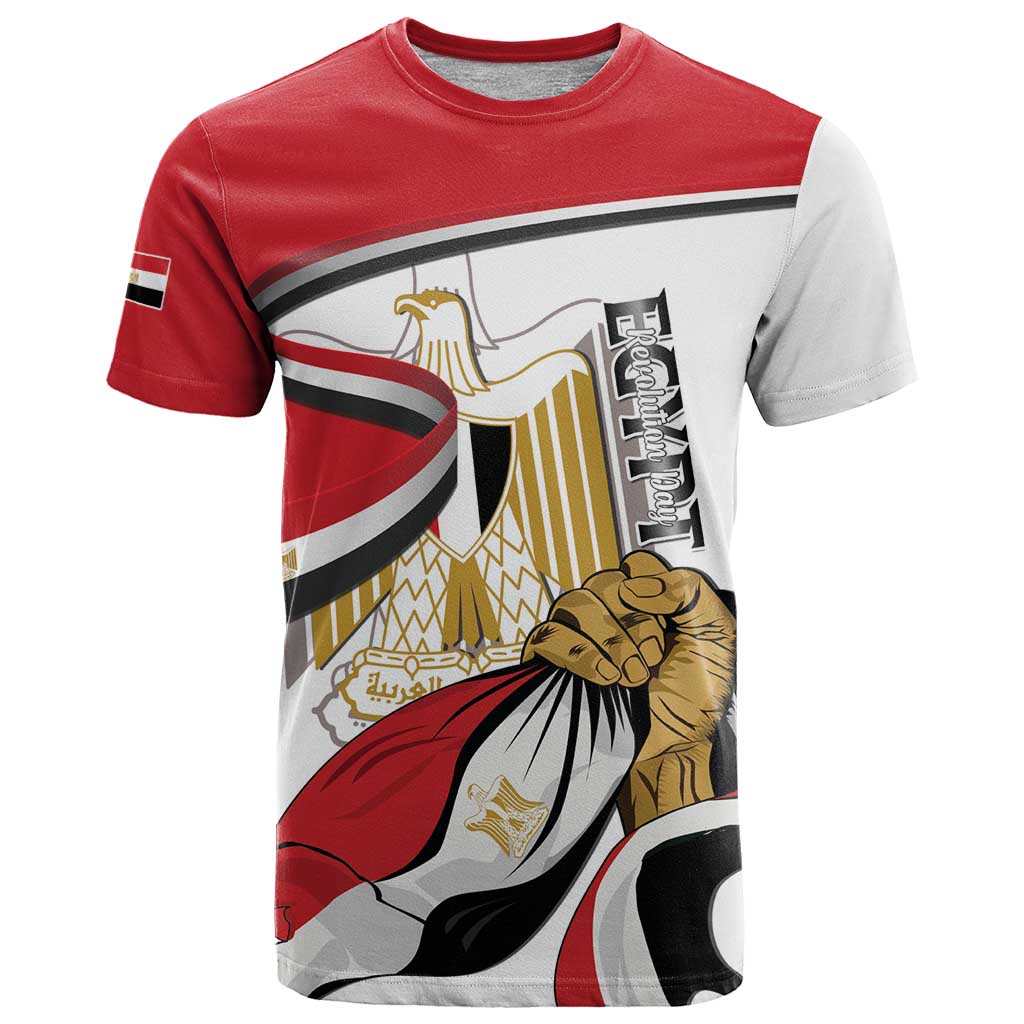 Personalized Egypt Revolution Day T-Shirt Coat Of Arms With Flag Graphic Tee