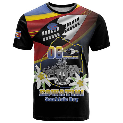 Personalized Eswatini Independece Day T-Shirt Coat Of Arms With Map Graphic Tee