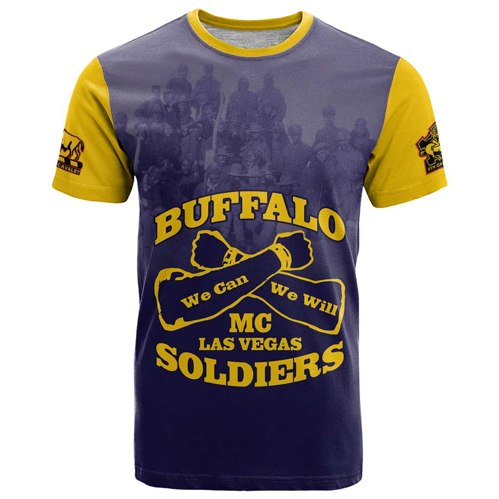 Personalized African American Buffalo Soldier T-Shirt We Can We Will - Navy Blue Graphic Tee