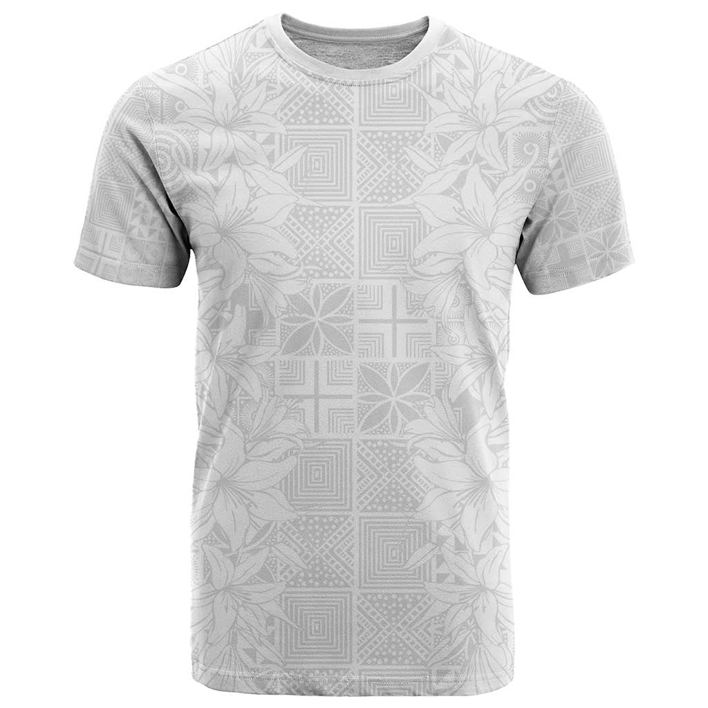 Nigeria Osun-Osogbo Festival T-Shirt White Lily Lei With Yoruba Pattern Graphic Tee