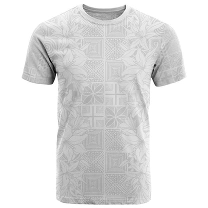 Nigeria Osun-Osogbo Festival T-Shirt White Lily Lei With Yoruba Pattern Graphic Tee