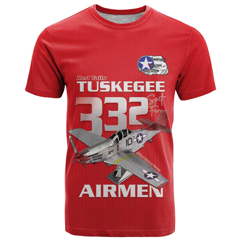 Tuskegee Red Tails Airmen T-Shirt P-51 Mustang 332nd Fighter Group - Red Graphic Tee