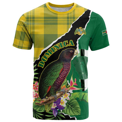 Personalised Dominica Independence Day T-Shirt Sisserou Parrot With Tropical Flowers Graphic Tee
