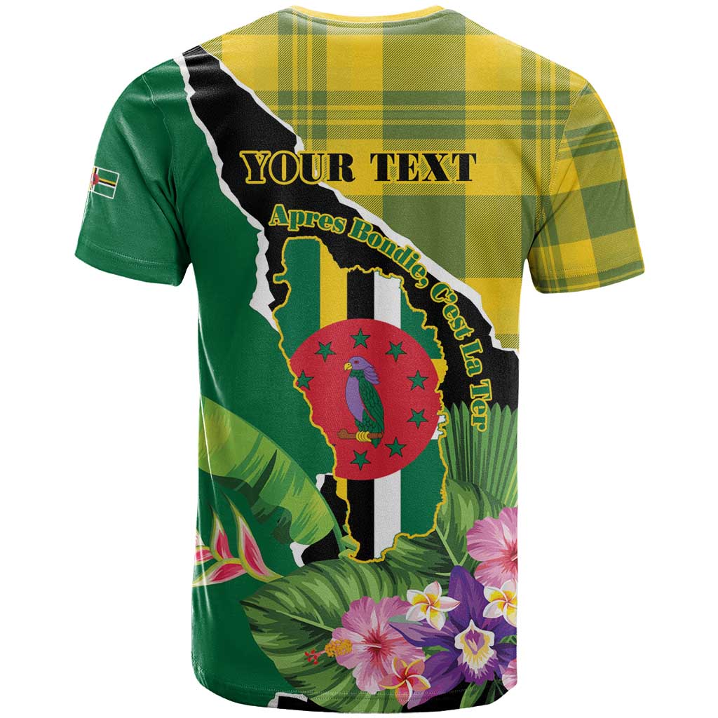 Personalised Dominica Independence Day T-Shirt Sisserou Parrot With Tropical Flowers Graphic Tee