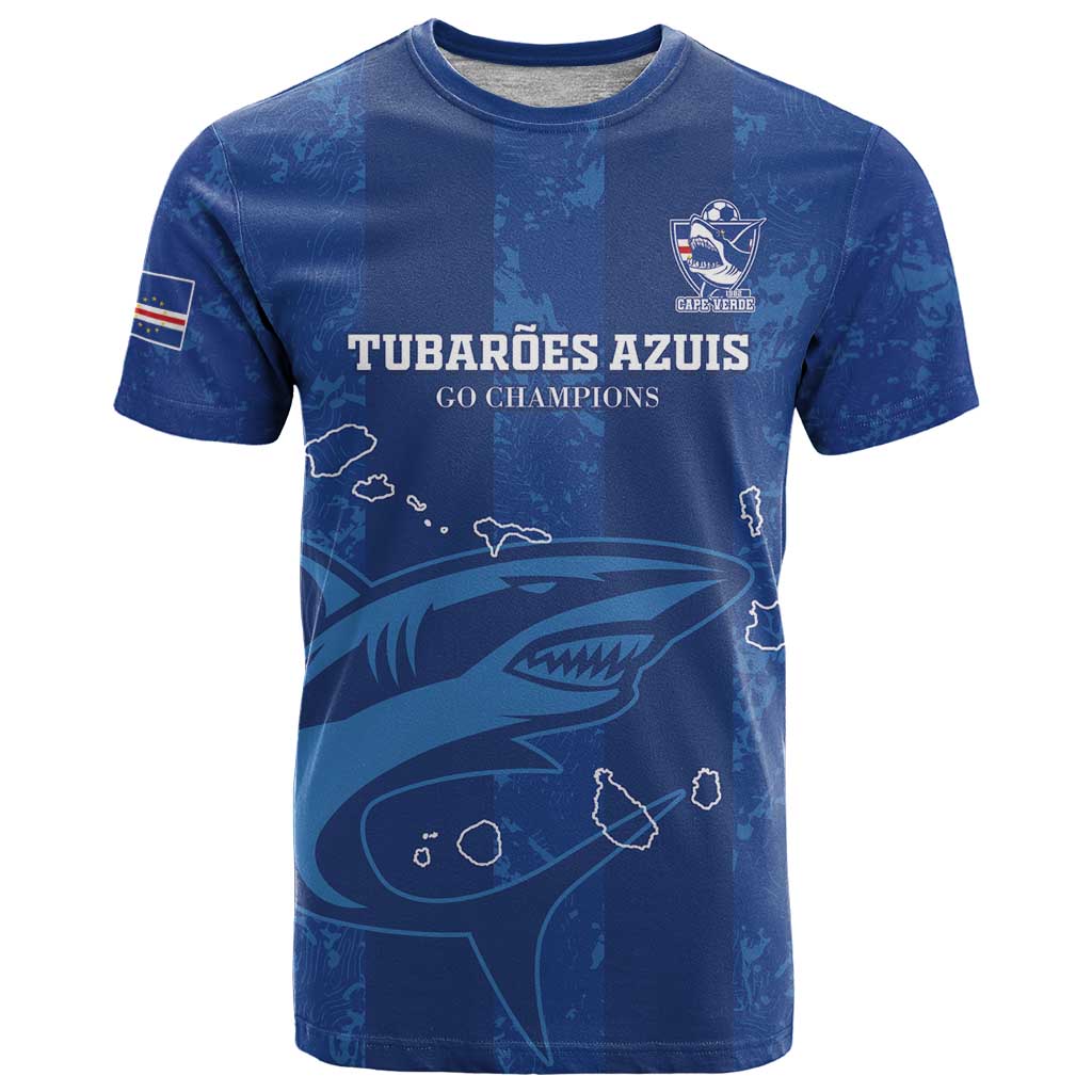 Custom Cape Verde Football T-Shirt Go Champions Tubaroes Azuis Graphic Tee