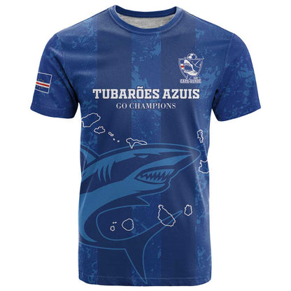 Custom Cape Verde Football T-Shirt Go Champions Tubaroes Azuis Graphic Tee