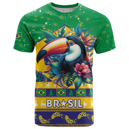 Brazil Christmas T-Shirt Toco Toucan Flag Style Graphic Tee