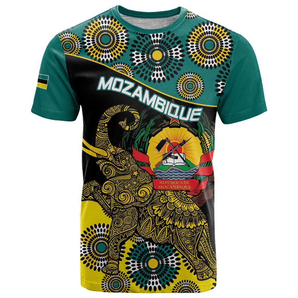 Personalised Mozambique T-Shirt African Elephant With Coat Of Arms Graphic Tee