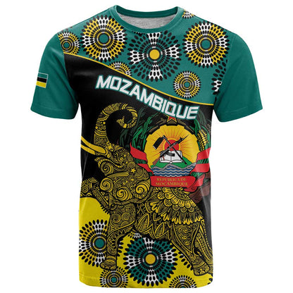Personalised Mozambique T-Shirt African Elephant With Coat Of Arms Graphic Tee
