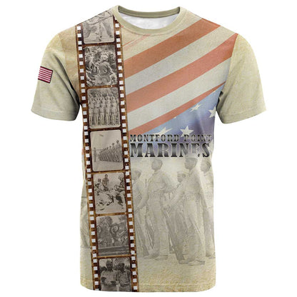 Montford Point Marines T-Shirt The First Black US Marines Film Striped Style Graphic Tee