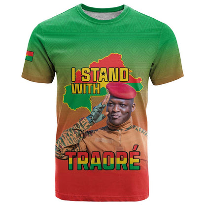 I Stand With Traore T-Shirt Burkina Faso Flag Map - African Pattern Graphic Tee
