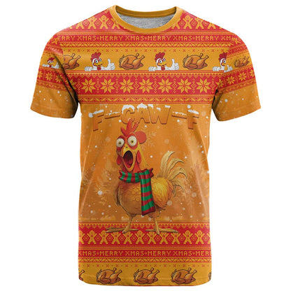 Funny Christmas F Caw F Chicken T-Shirt Merry Craw Mas Graphic Tee