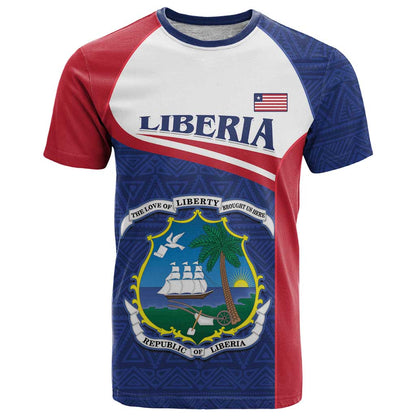 Personalised Liberia T-Shirt Coat Of Arms - African Pattern Graphic Tee