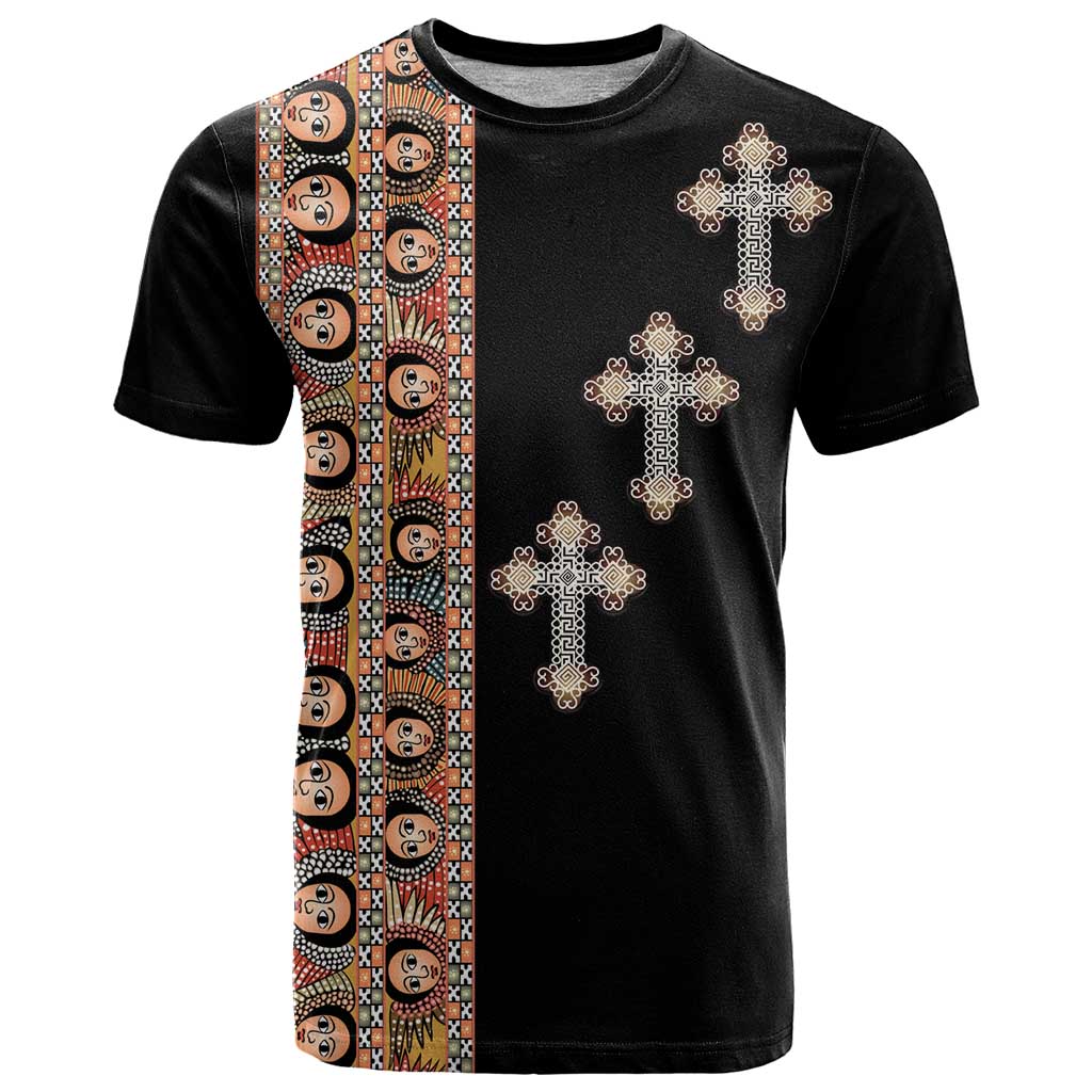 Ethiopia Angels Tilet T-Shirt Ethiopian Cross Black Color Graphic Tee