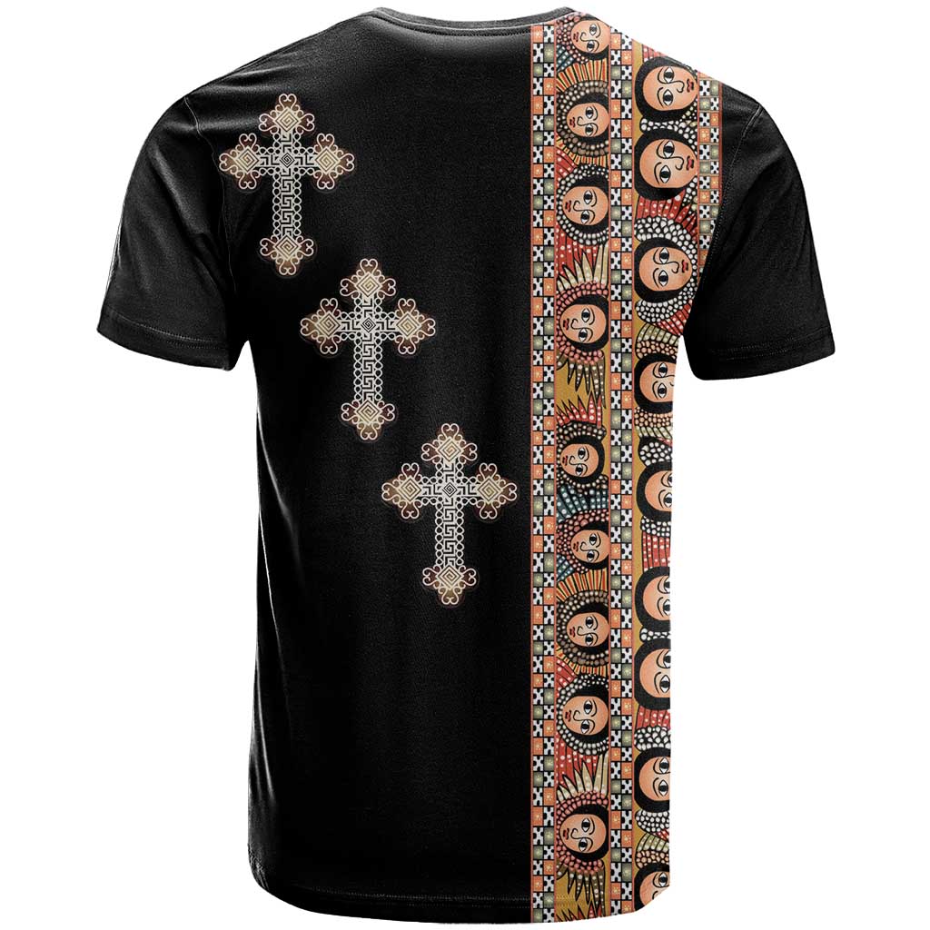 Ethiopia Angels Tilet T-Shirt Ethiopian Cross Black Color Graphic Tee